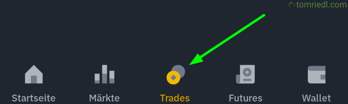 Trades-Bereich der Binance-App