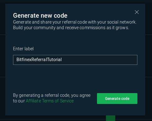 Bitfinex Affiliate Code Name vergeben